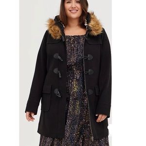 Torrid Black Brushed Ponte Hooded Toggle Coat size 1X
